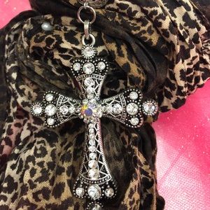 Cheetah print cross scarf